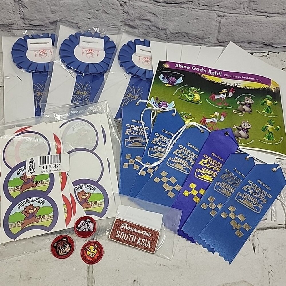 AWANA Cubbies‎ Large Lot Awards Prize Ribbons Special Day Stickers Patches